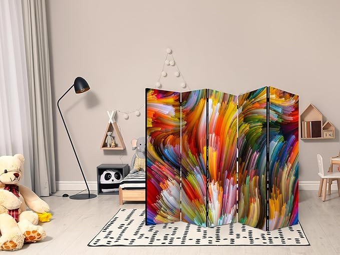 Abstract Colourful 5 Panel Folding Room Divider Large Canvas Privacy Screen