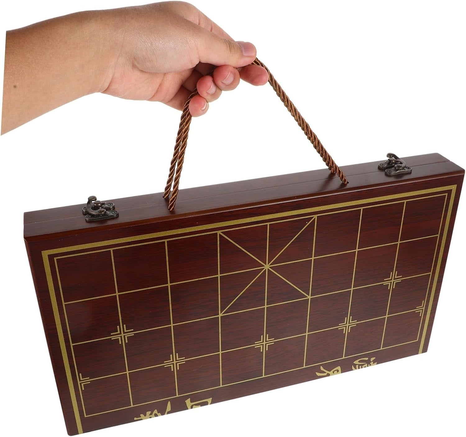 Wooden Xiangqi Travel Chess Set Storage Box Board Portable Game