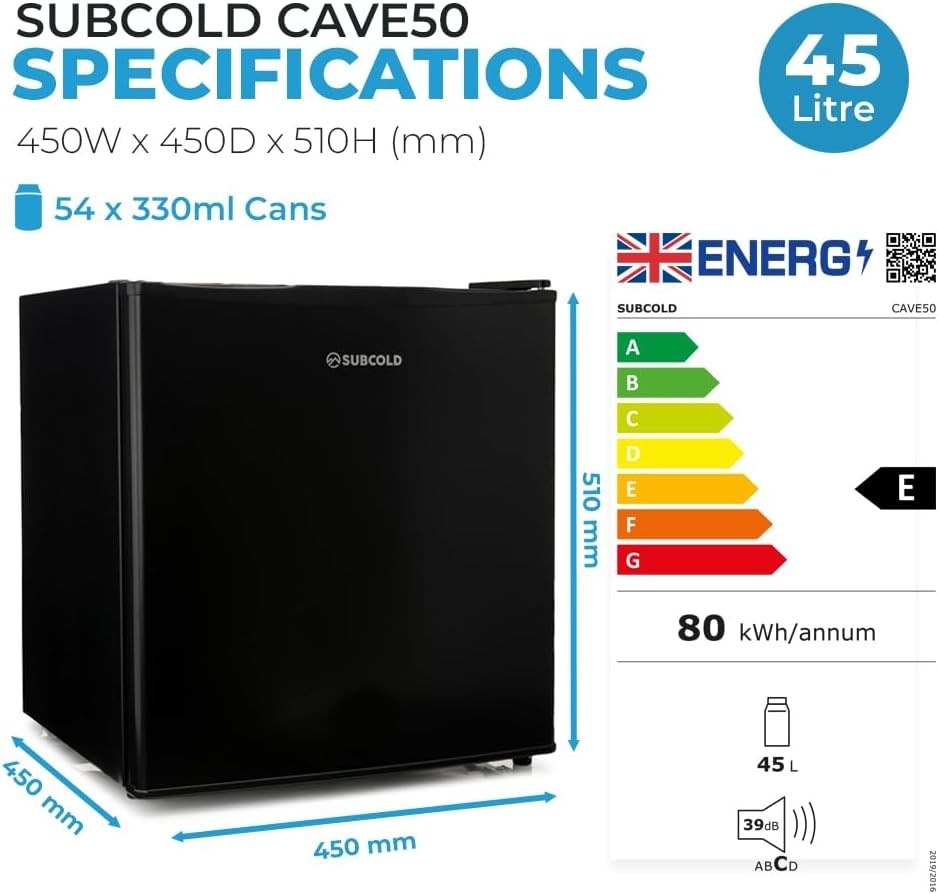 Mini Drinks Fridge Solid Door Can Dispenser Quiet 45L 44 Cans Black