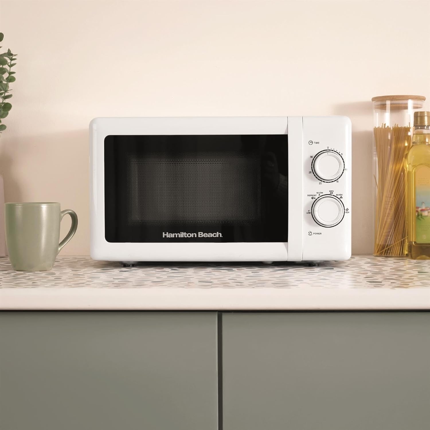 Hamilton Beach 20L Microwave 700W 5 Power Levels Manual White Stainless