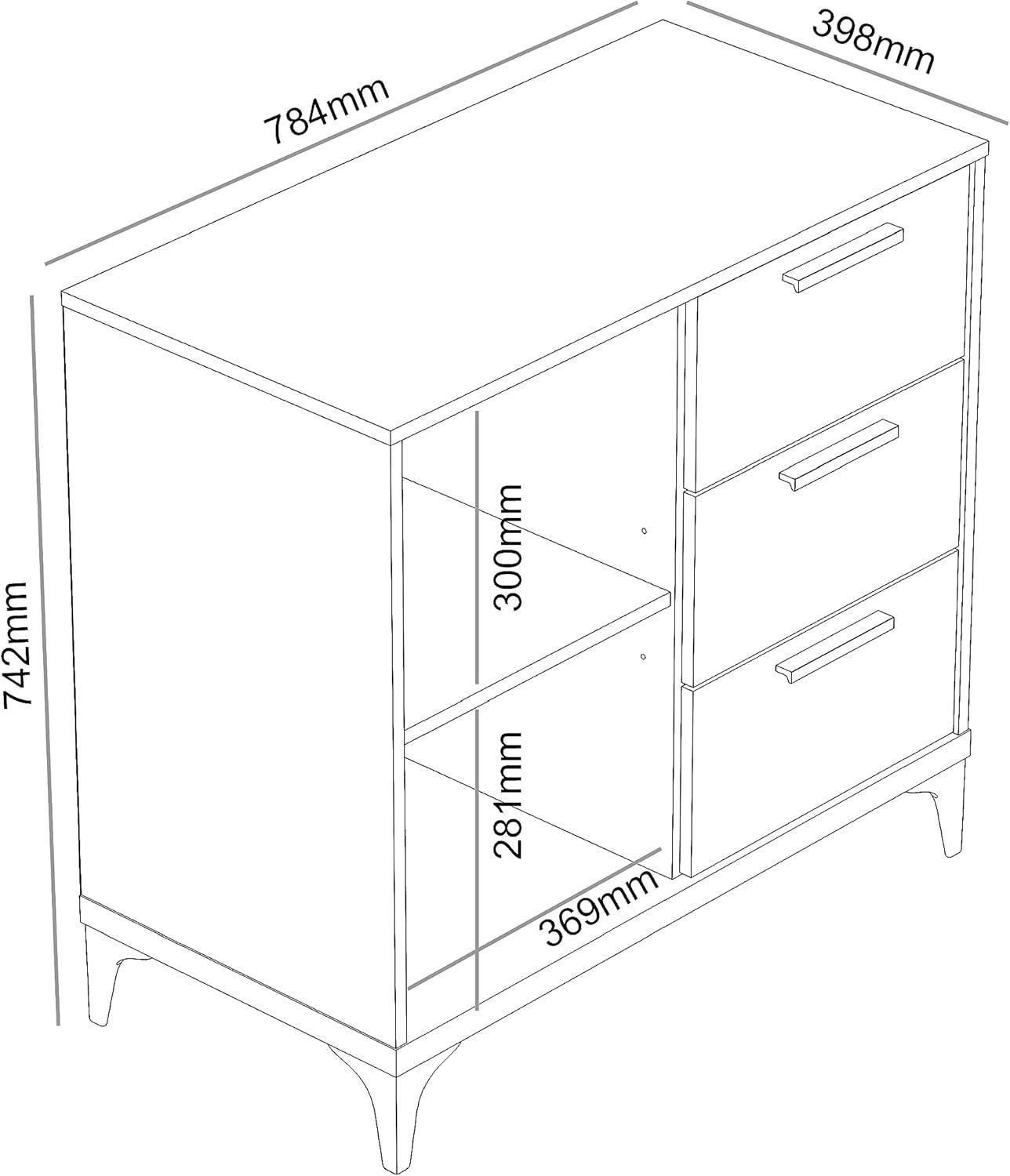 Oak Sideboard Storage Cabinet 1 Door 3 Drawer Adjustable Shelf Unit