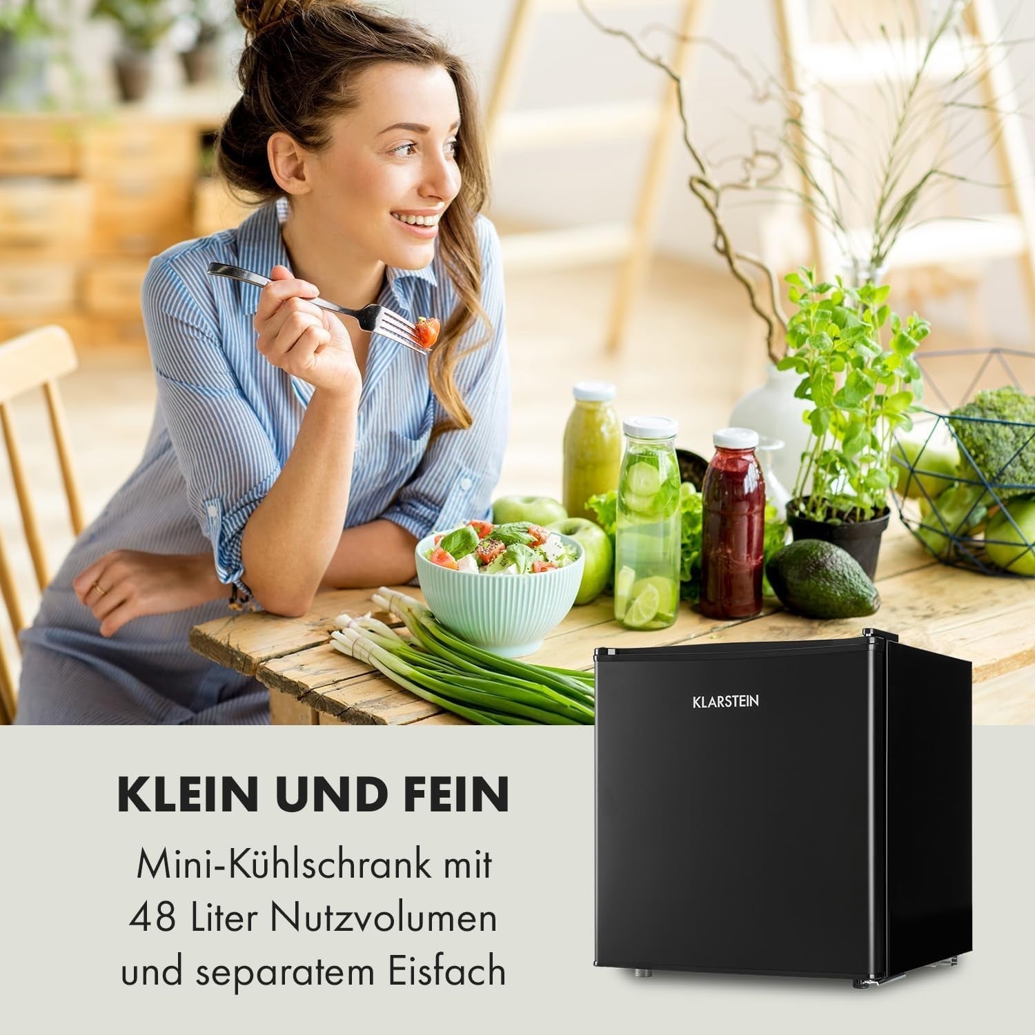 Portable Mini Fridge 46L Neo Black Freezer-On-Top LED Quiet Energy Saving