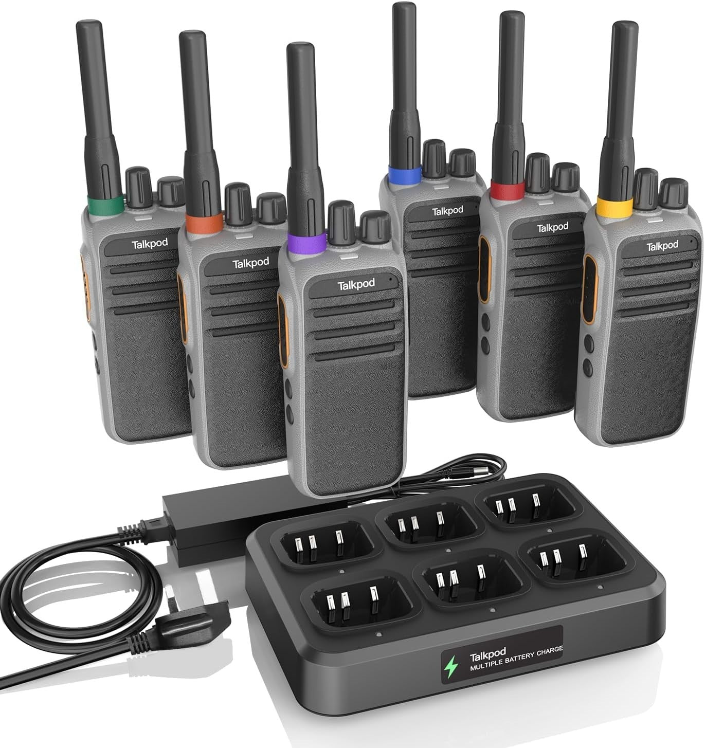 PMR446 Walkie Talkies 6 Pack Rechargeable VOX 32 Channel 6-Way Charger
