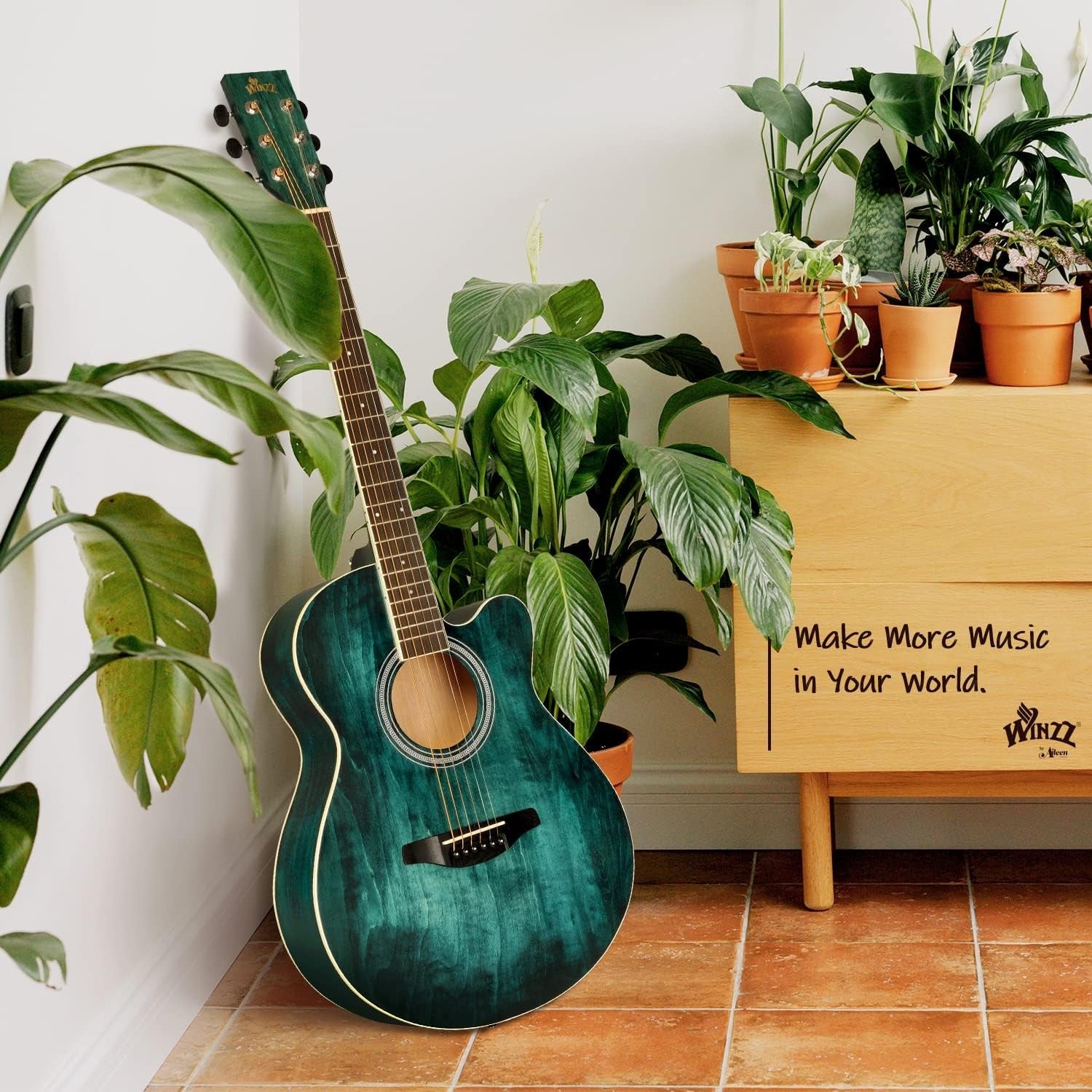 40" Acoustic Guitar Beginner Starter Kit Steel String Blue Green