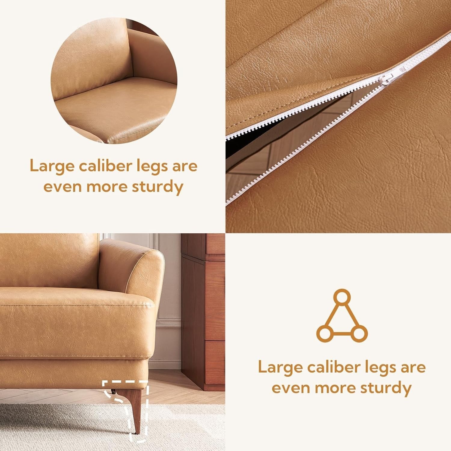 Leather Loveseat Sofa 2-3 Seater Tan Faux Leather Modern Couch for Lounge Office