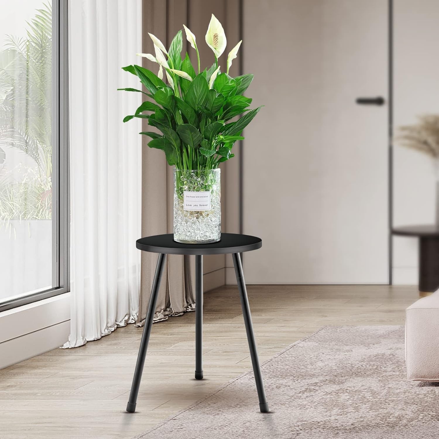 Black Metal Plant Stand Indoor Round Side Table for Flower Pots Modern Home Deco