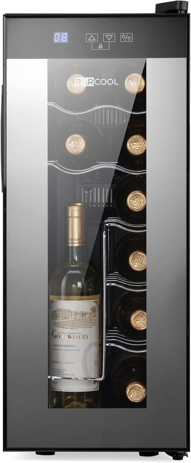12 Bottle Wine Cooler Fridge Slim Digital Glass Door LED Table Top