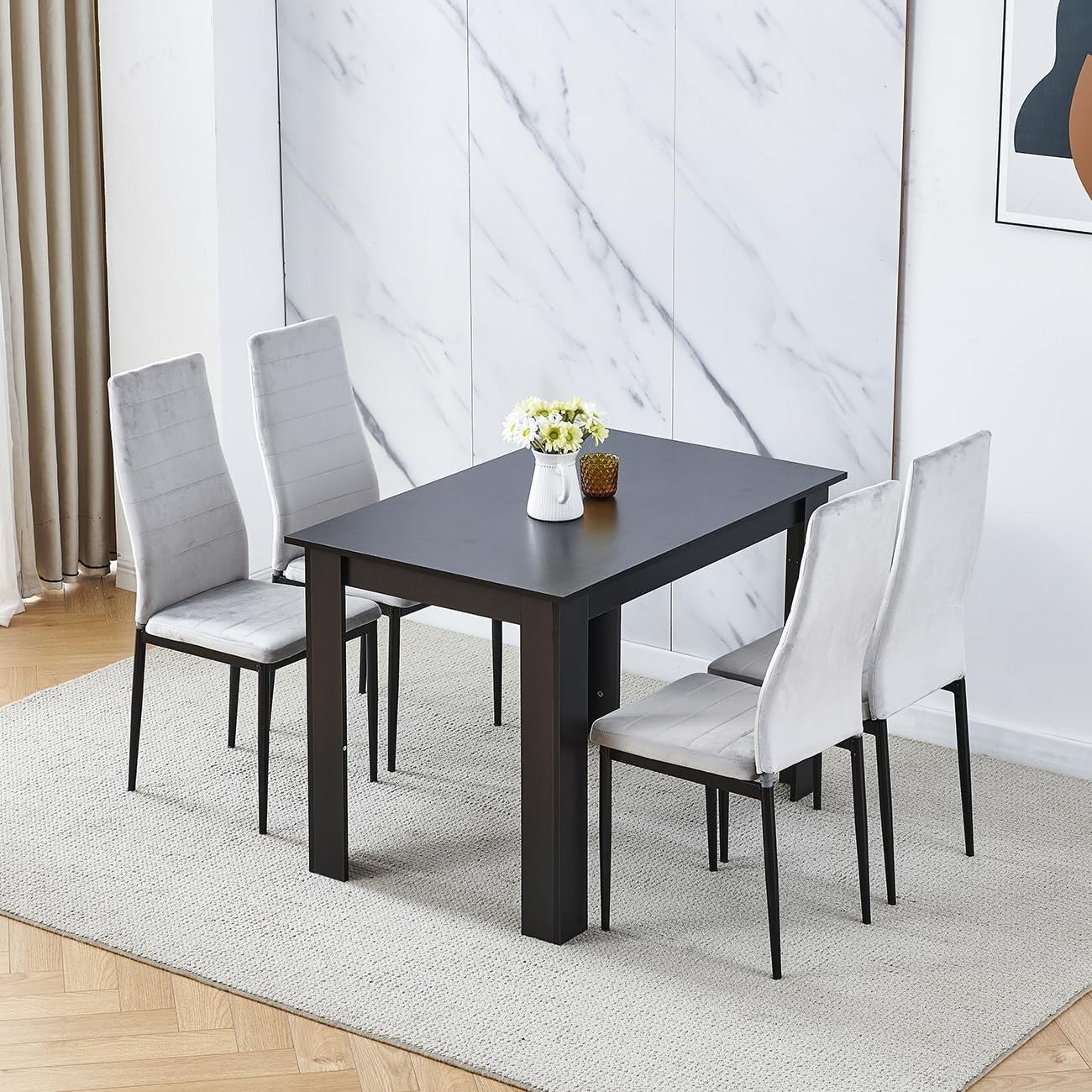 5-Piece Modern Dining Set with Grey Leather Chairs – Compact Kitchen Table
