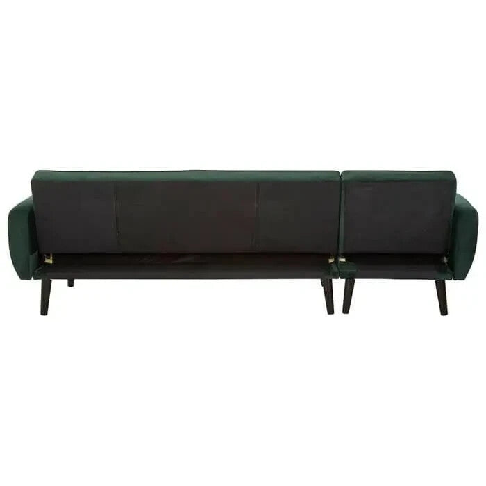 Green Velvet Corner Sofa Bed 3-Seater Pull Out Chaise Tufted Couch
