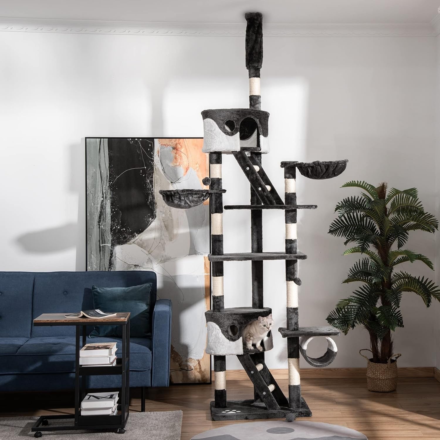 Floor to Ceiling Cat Tree 260cm Adjustable Tower with Hammocks Scratching Posts