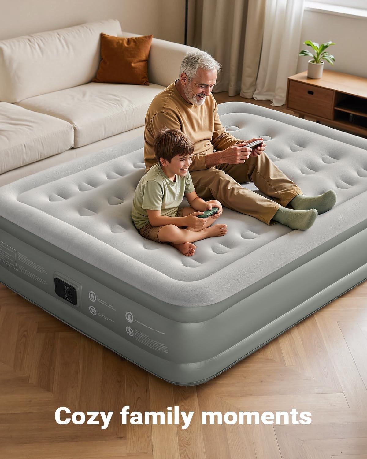 King Inflatable Air Mattress with Built-in Pump & Waterproof Top