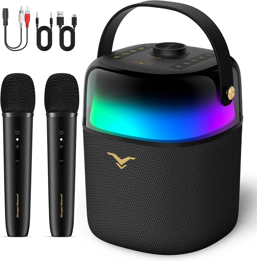 60W Karaoke Machine 2 Wireless Mics Bluetooth PA Speaker