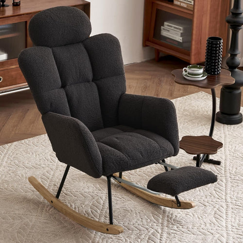 Recliner Rocking Chair w/ Footstool & Headrest – Ergonomic, Cozy, 125cm