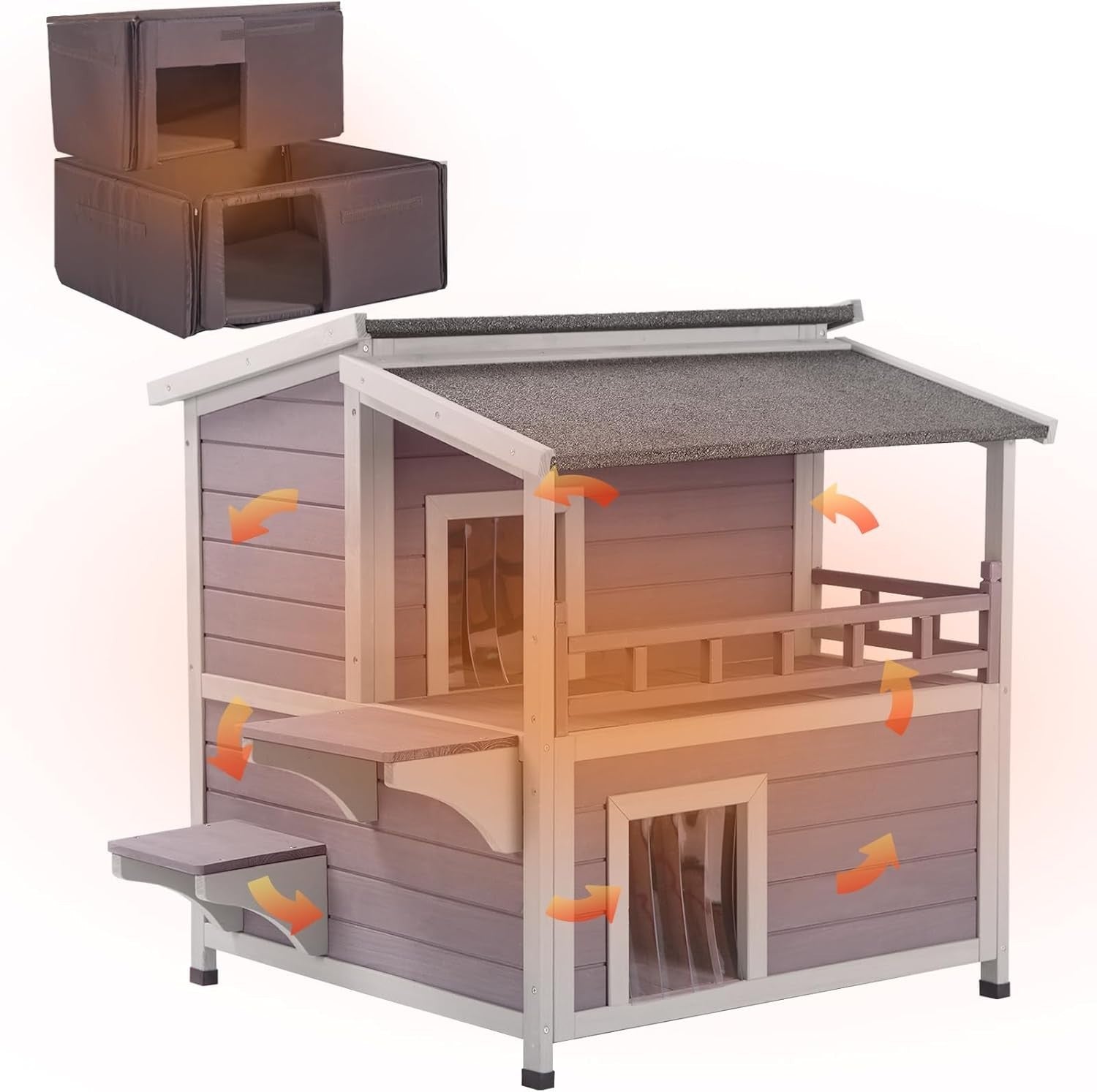 Insulated Outdoor Cat House Weatherproof Shelter with Removable Floor & Liner