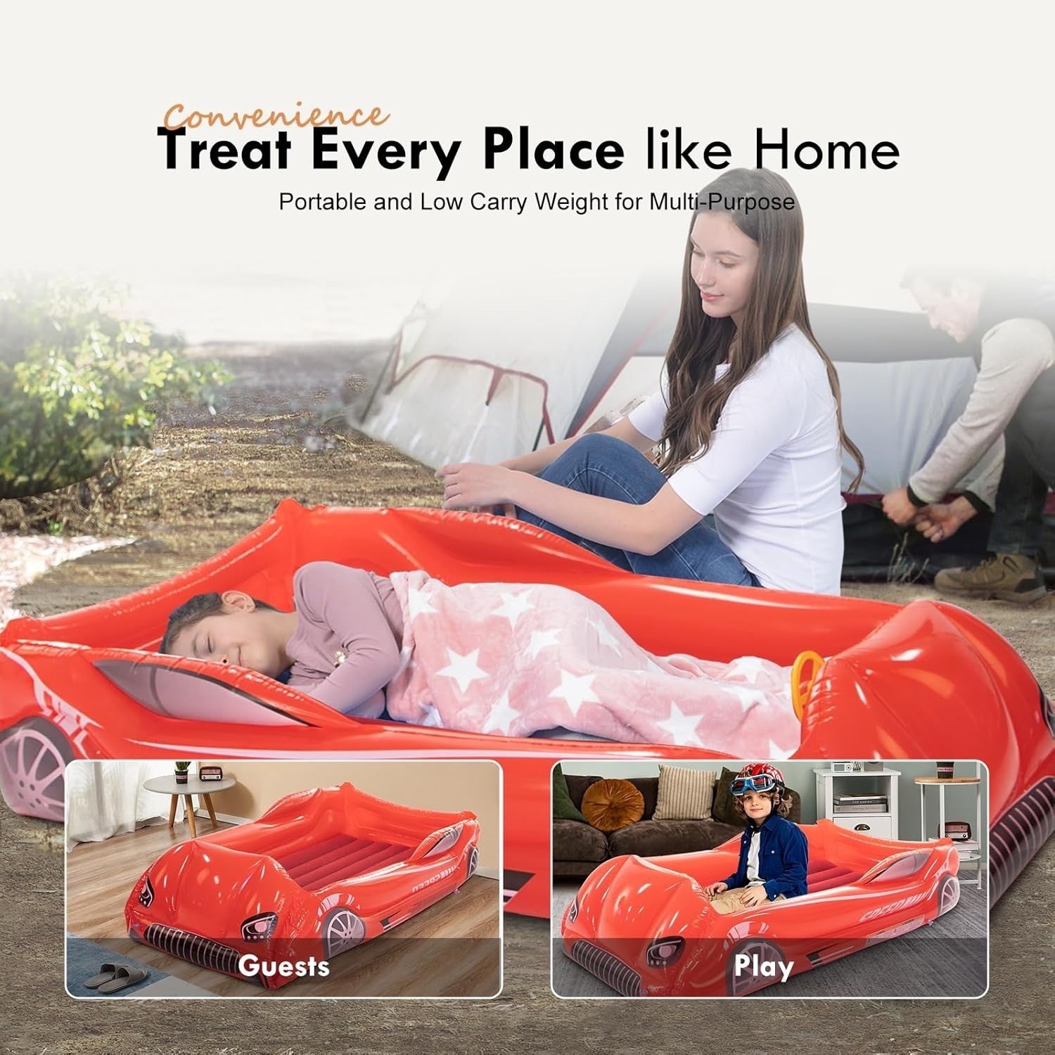 Toddler Inflatable Travel Bed with Safety Sides Kids Air Mattress Cot