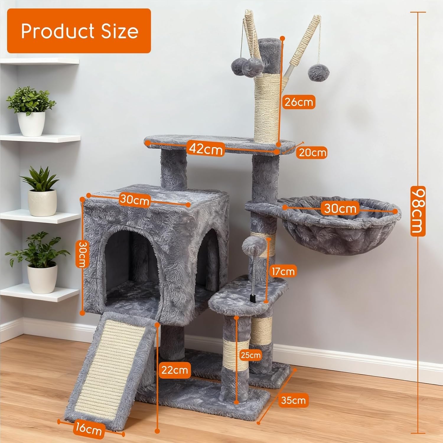Cat Tree Tower Indoor with Hammock Condo Sisal Scratching Posts Play Centre