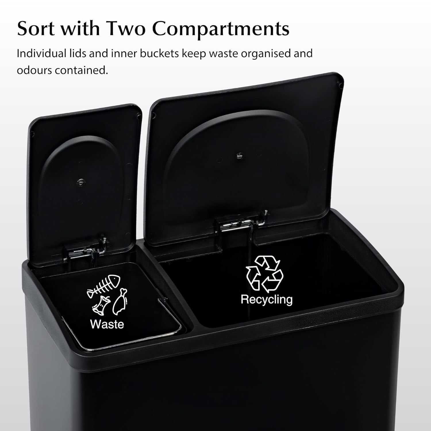 36L Recycling Bin 2 Compartment Waste Separation Black