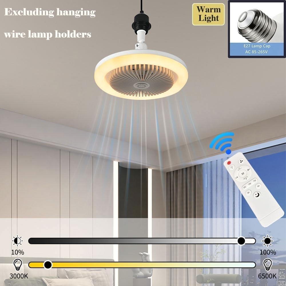2-in-1 LED Ceiling Fan, 3 Speeds, 3 Color Temps, Dimmable, Remote, Rotating