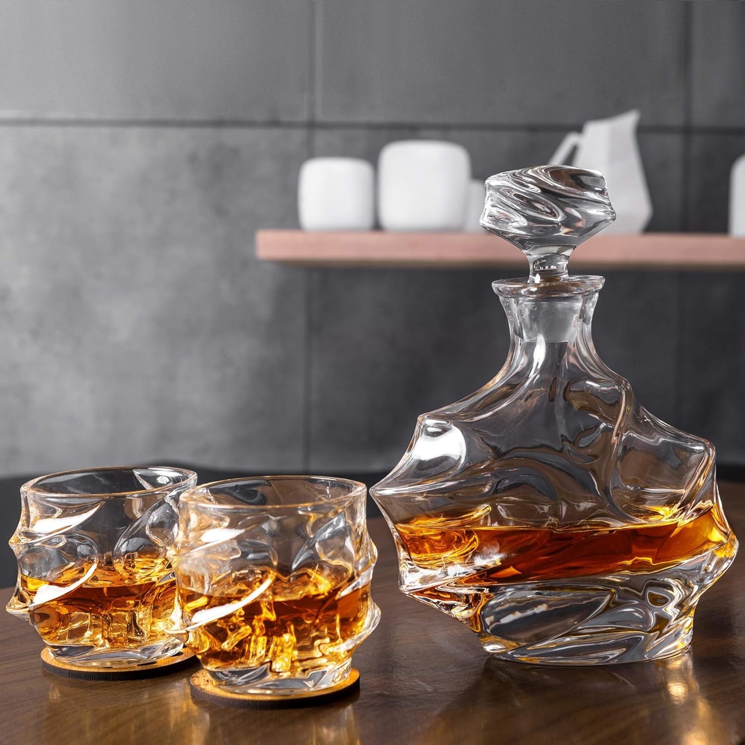 Luxury Crystal Whisky Decanter Set 750ml with 4 Tumblers Gift Box
