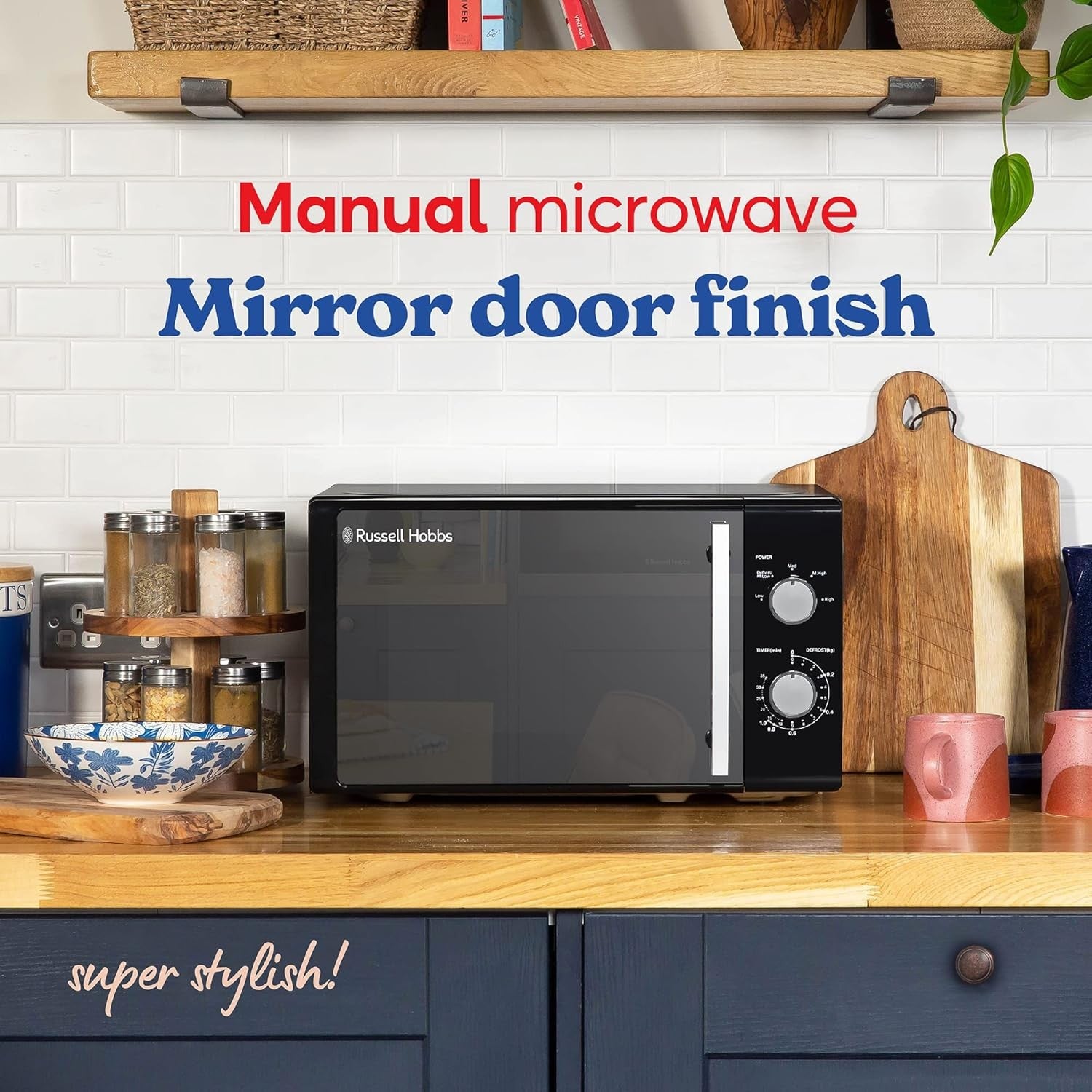 Black 20L Solo Manual Microwave 800W 5 Power Levels Timer