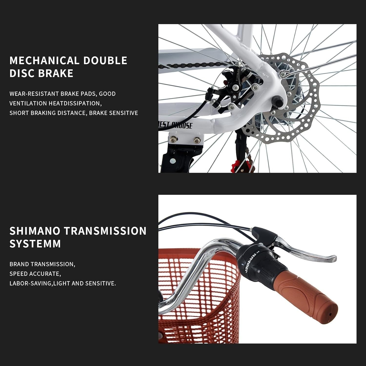 26-Inch Vintage City Bike for Women | 7-Speed, Dual Disc Brakes, Basket