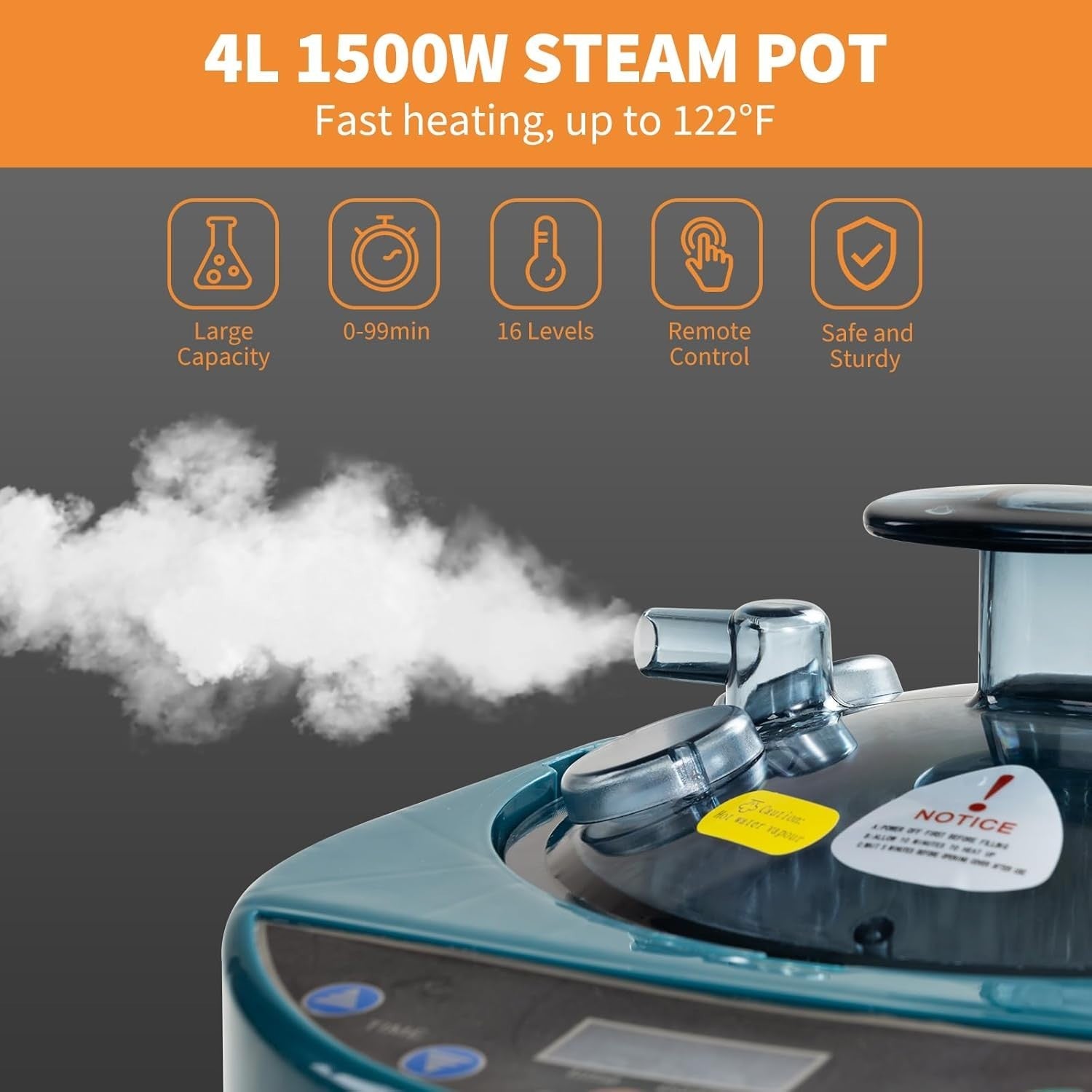 4L Sauna Steam Generator 1600W Home Spa Steamer Pot Remote Timer Stainless Steel