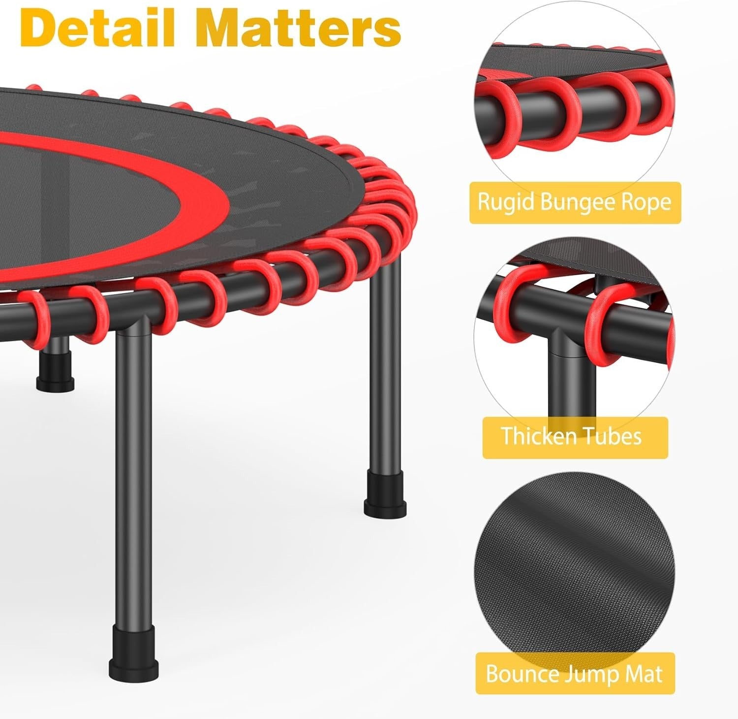 40” Fitness Rebounder Trampoline Quiet Bungee Indoor Outdoor Exercise