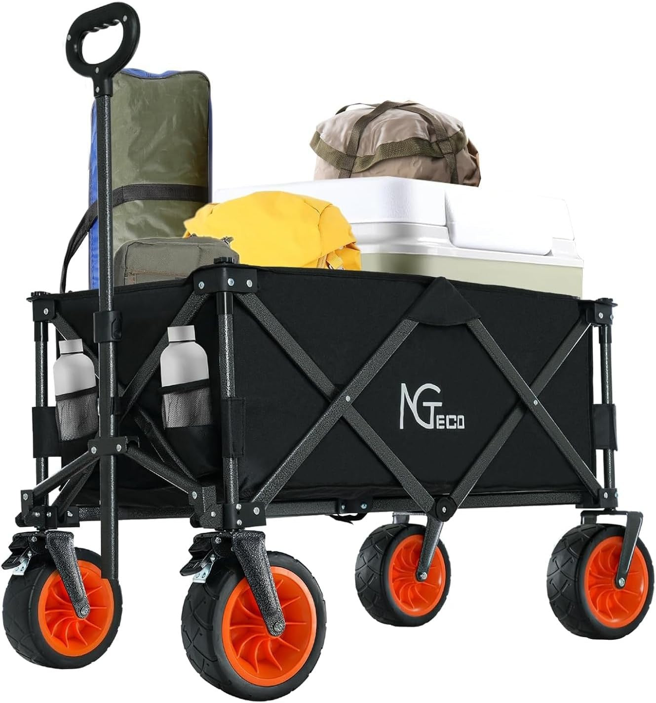 250L Folding Festival Trolley Heavy Duty Wagon 275lb Capacity 360° Handle Black