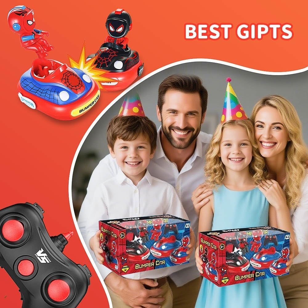 2 Pack RC Bumper Cars for Kids – LED Lights, Sound & Ejecting Drivers