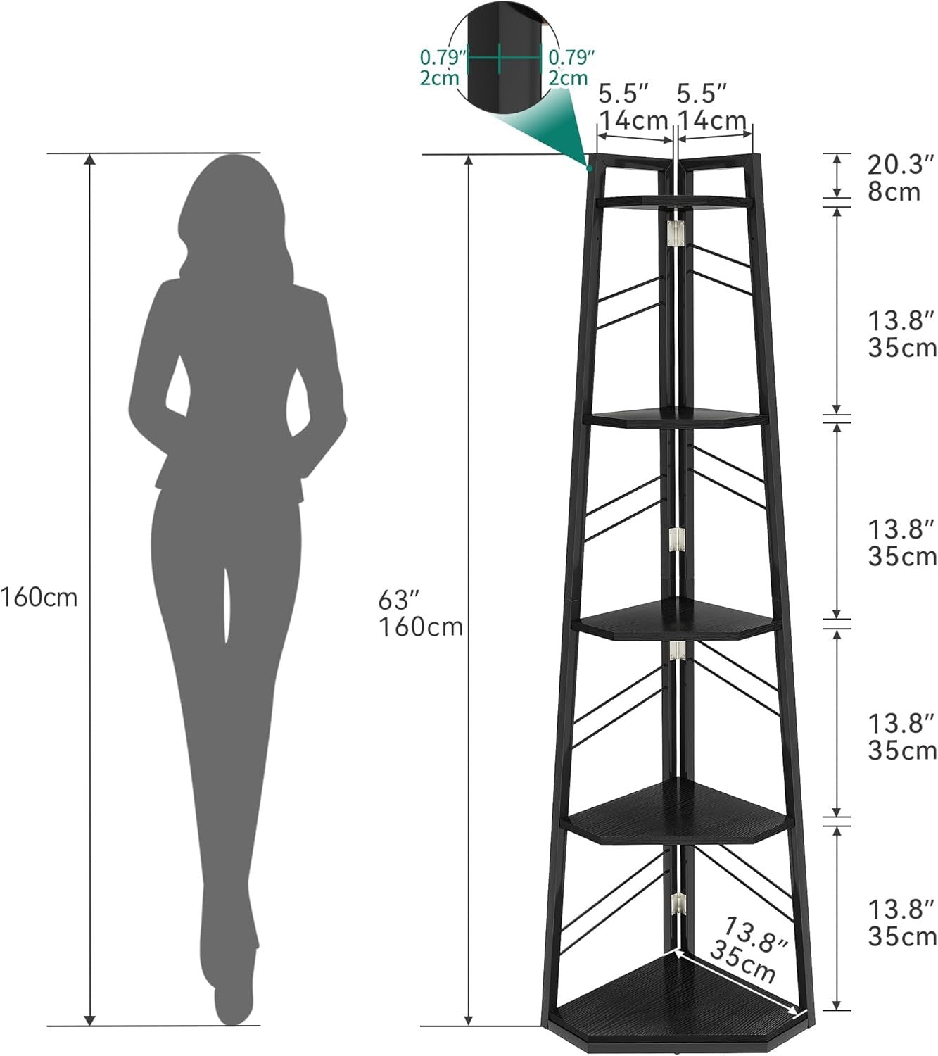Tall 5-Tier Corner Ladder Shelf – Modern Space-Saving Display Unit for Home & Of
