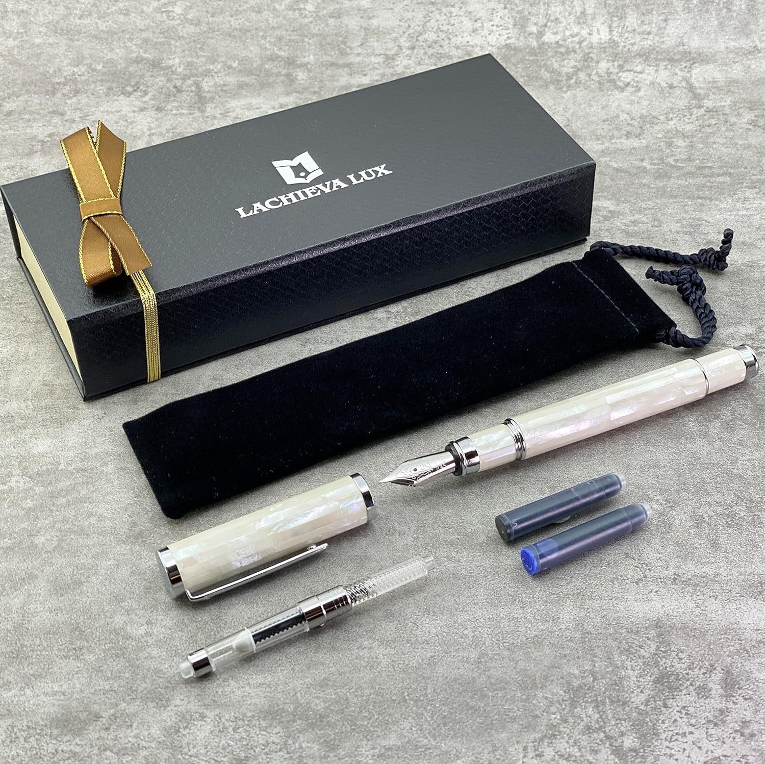 Luxury White Mother of Pearl Fountain Pen Fine Nib Gift Set4