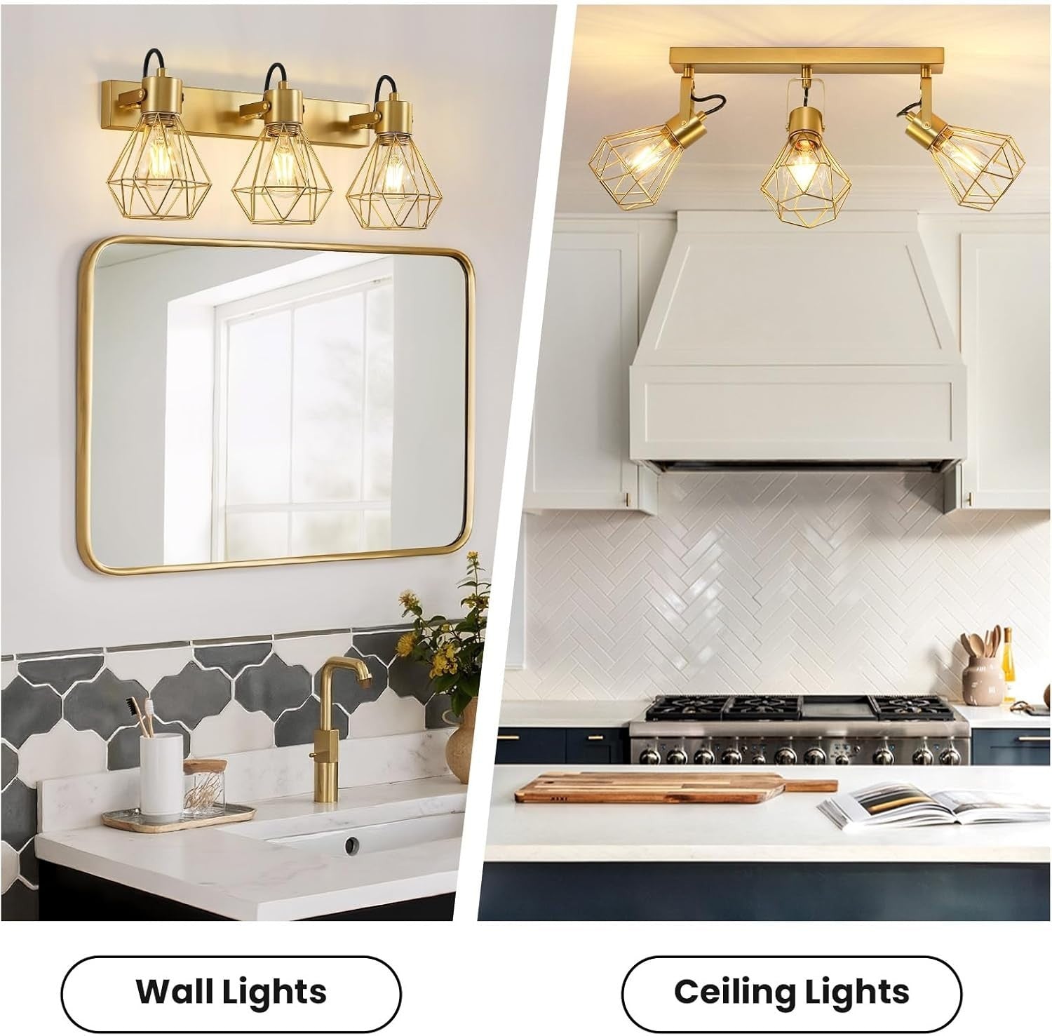 Rotatable 3-Light Gold Vanity Wall Sconce, Vintage Farmhouse Bath Light