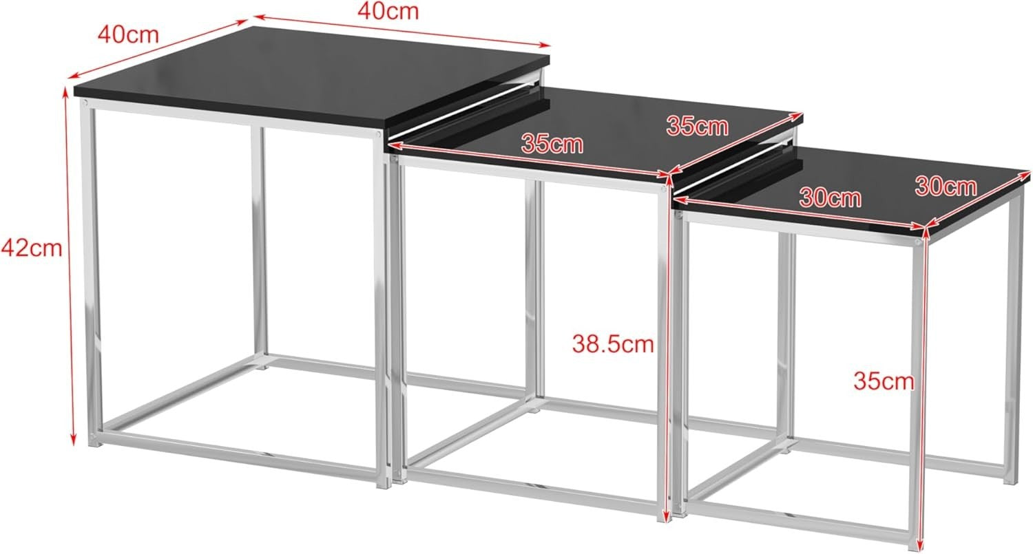 3 Pc Black Nesting Coffee Table Set Modern End Side Sofa Tables Space Saving