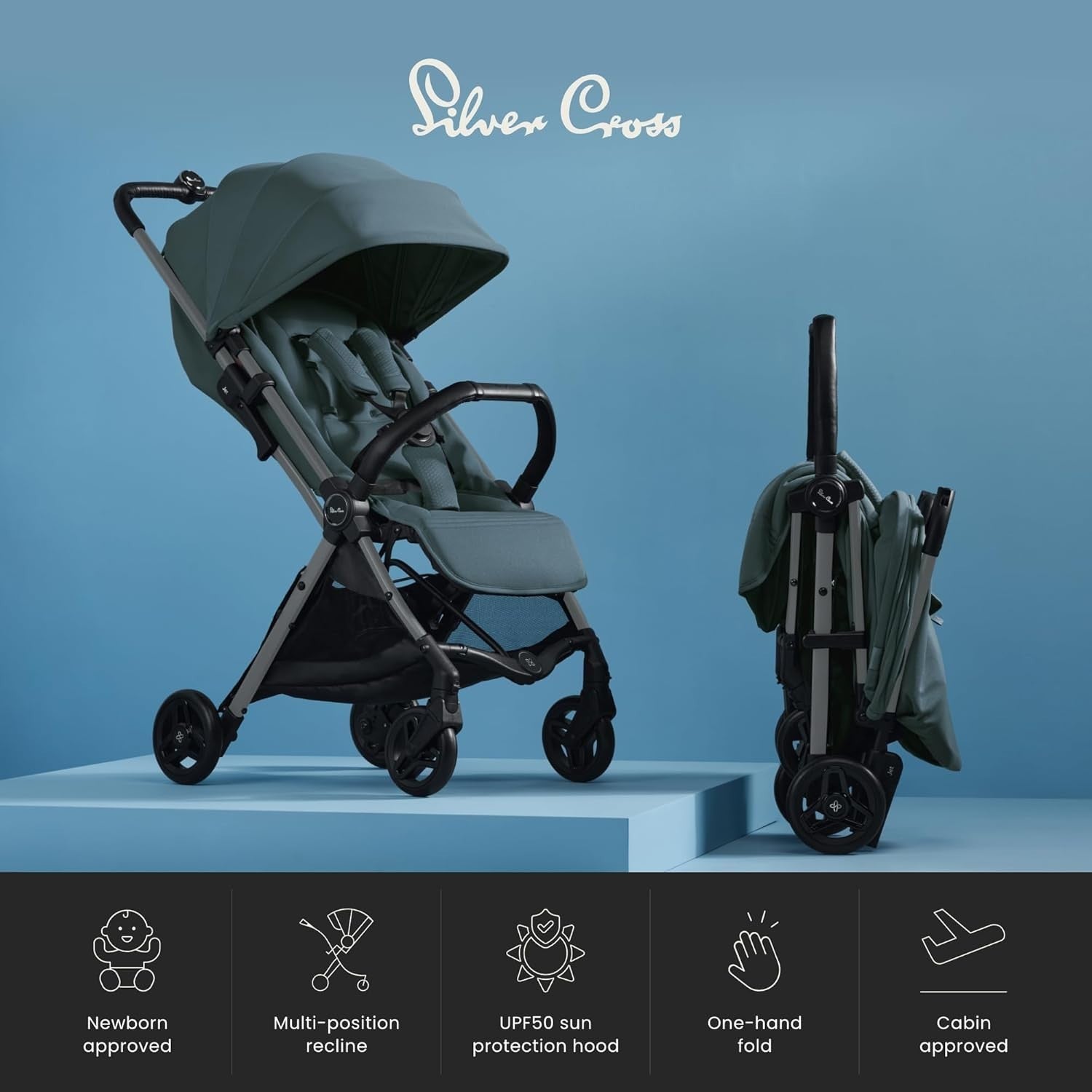 Cabin Size Travel Pushchair Lie-Flat Lightweight Foldable Stroller 0–22kg