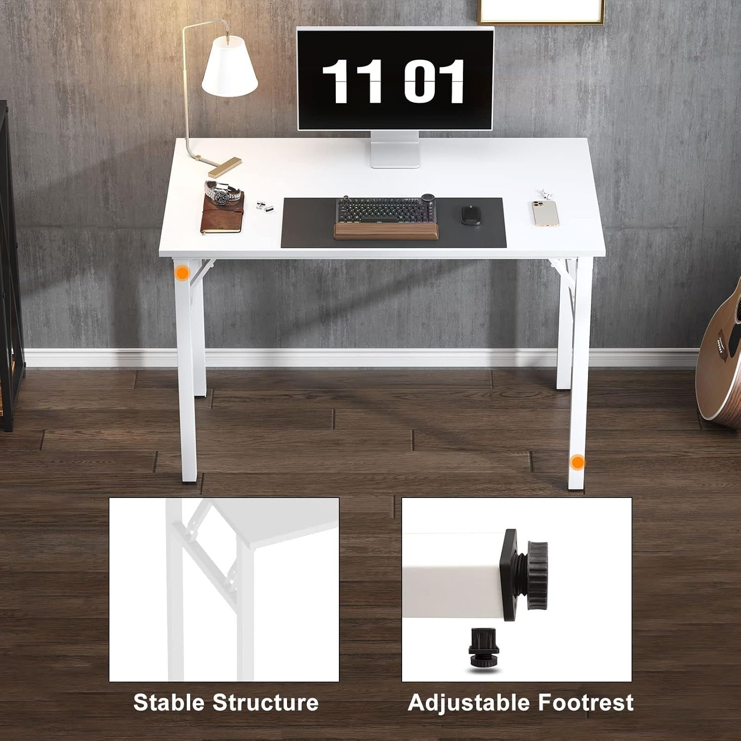 White Folding Desk 100x60cm Compact No Assembly Study Table Workstation