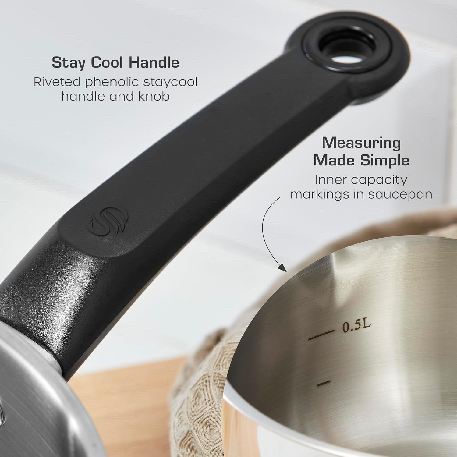 20cm Stainless Steel Saucepan Cookware with Glass Lids Suitable for All Hob Type