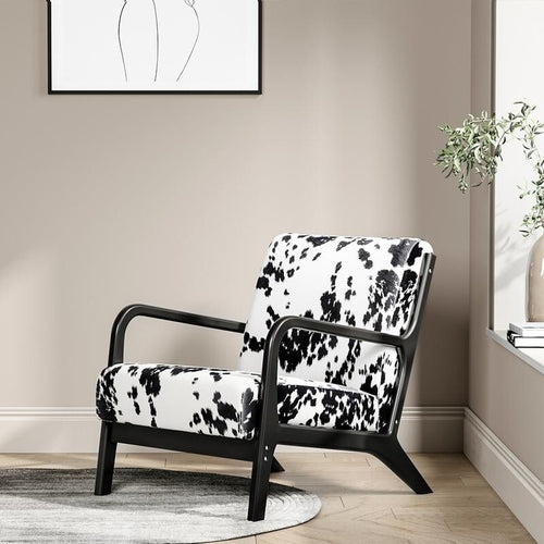 Velvet Spot Print Armchair High Back Lounge Chair with Wood Frame