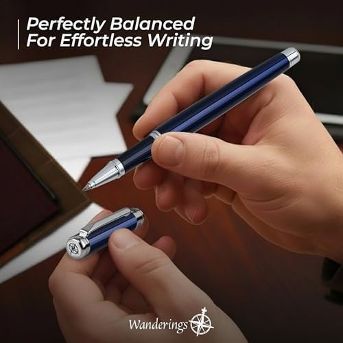Luxury Rollerball Pen Fine 0.3mm German Ink Blue Gift Case