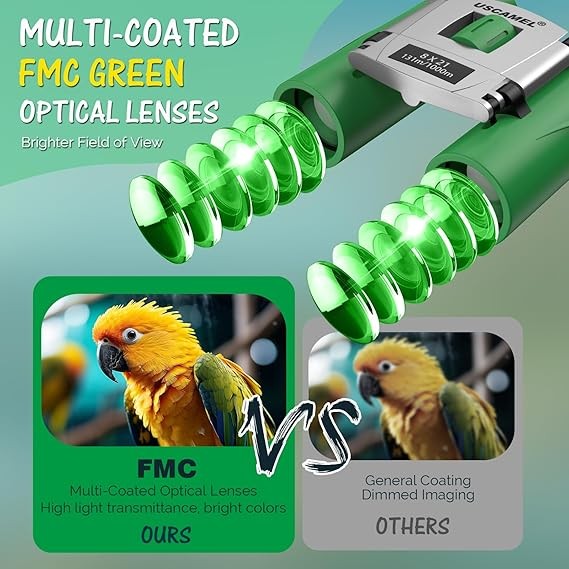 8x21 Waterproof Compact Binoculars Kids & Adults Outdoor Bird Watching Green