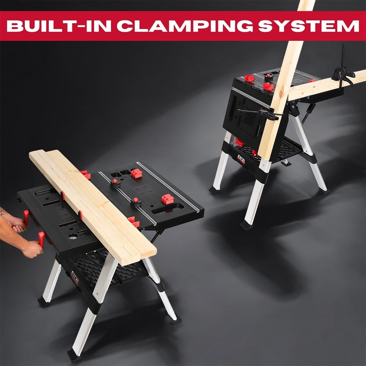 Folding Workbench Twin Pack Adjustable Height Sawhorse Set 150kg/300kg