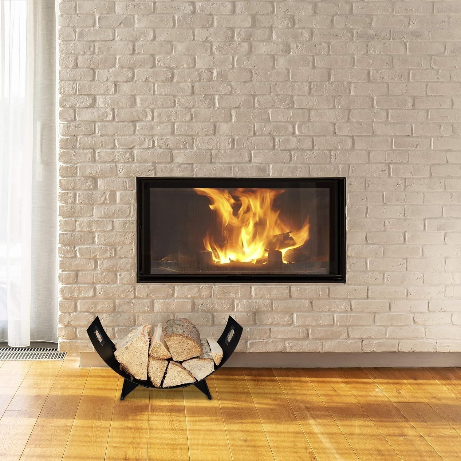 Modern Metal Log Holder Indoor Wood Basket Black Firewood Rack 33x40.5x18.5cm