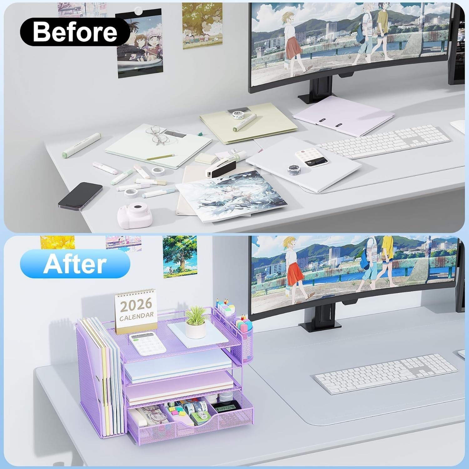 4-Tier Desk Organizer Metal Mesh File Holder Drawer Pen Storage