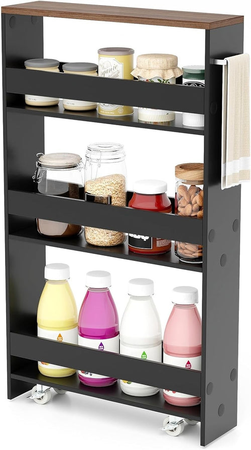 Slim Storage Trolley on Wheels 4 Tier Slide Out Kitchen Bathroom Organizer