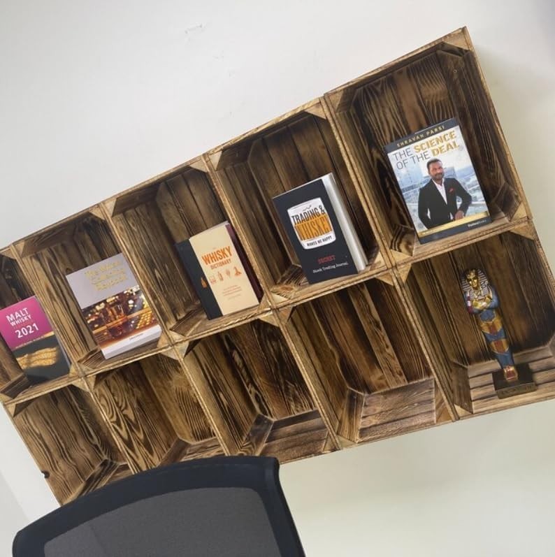 Brown Burnt Effect Wooden Crates 29x24x39cm – Handmade Set of 8