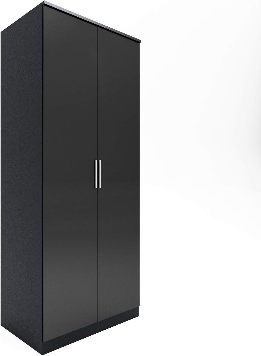 2 Door Wardrobe High Gloss Black Soft Close Storage Modern Bedroom Unit