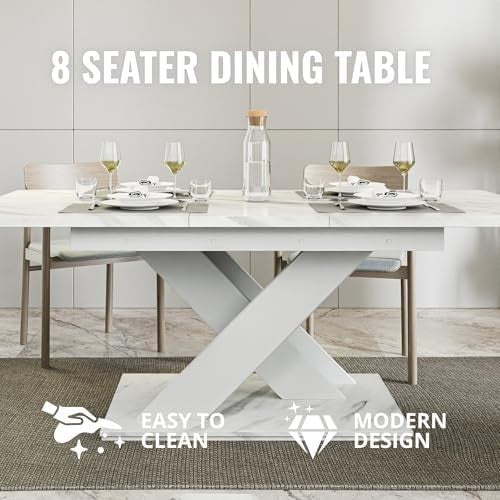 Extendable White Dining Table 140-180cm Modern Foldable Kitchen Table