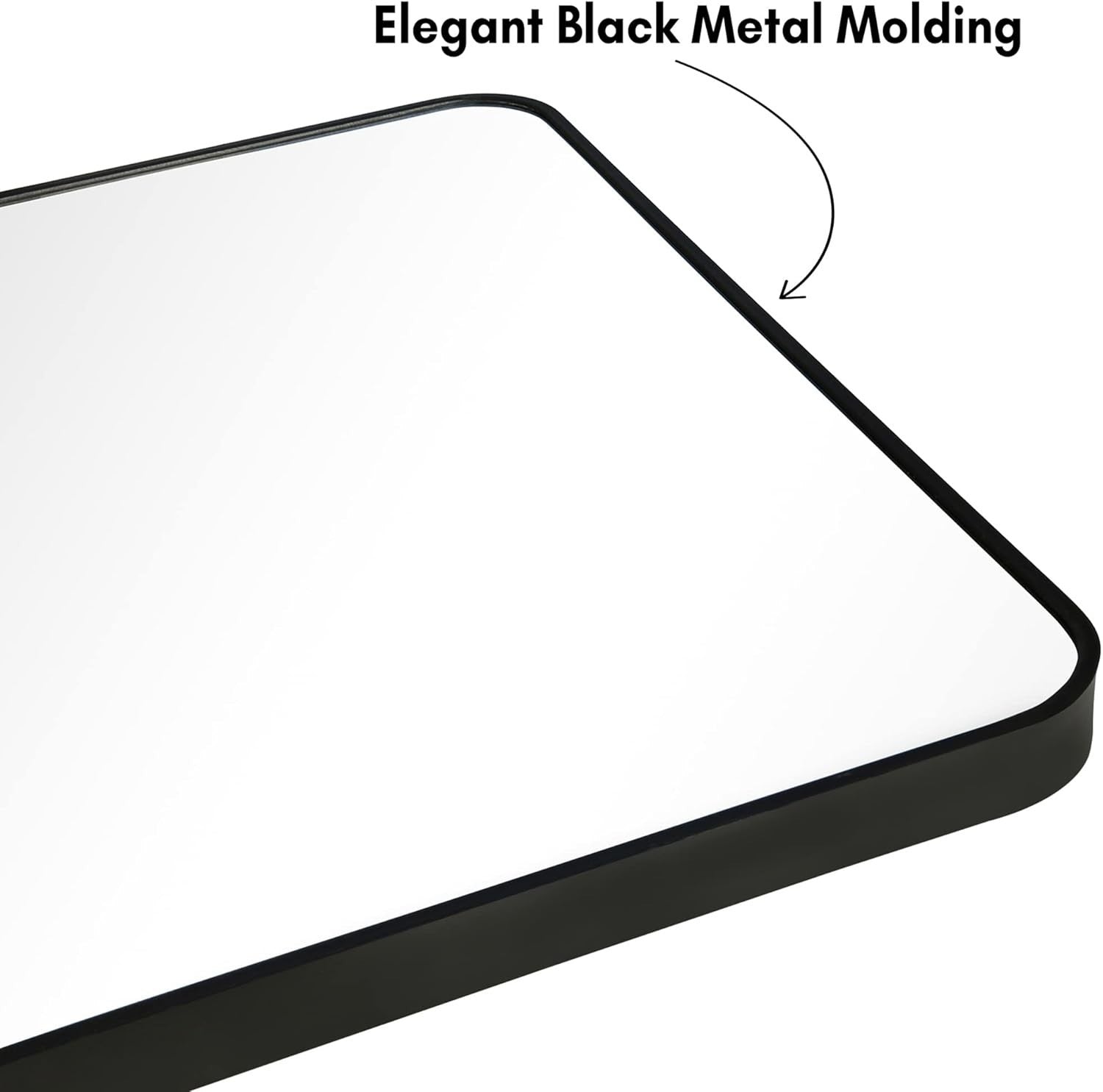 Large Square Wall Mirror 60x60cm Black Frame, Rounded Corners, Modern