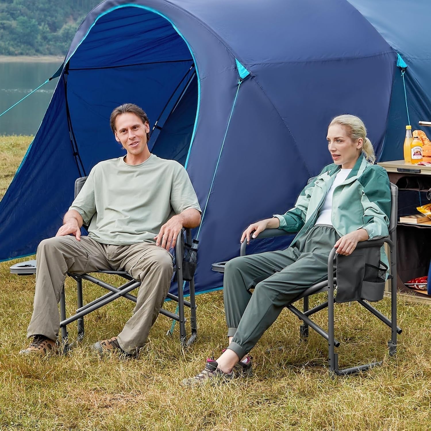 Heavy Duty Folding Camping Chair with Side Table | Outdoor Portable Seat 180kg