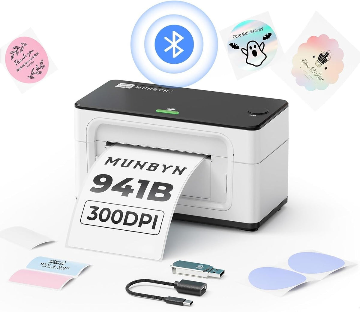 White Bluetooth 300DPI Thermal Label Printer 4x6 Shipping Business
