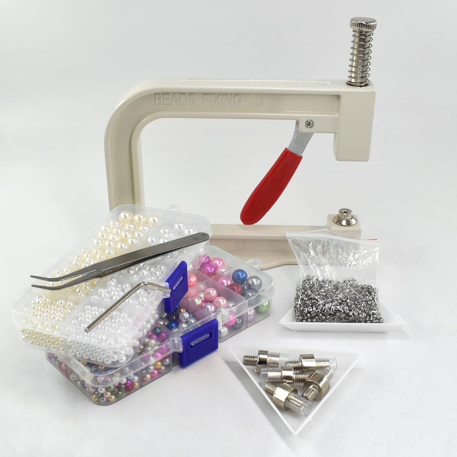 Pearl Setting Hand Press Machine Bead Rivet Stud Tool Kit DIY Crafts